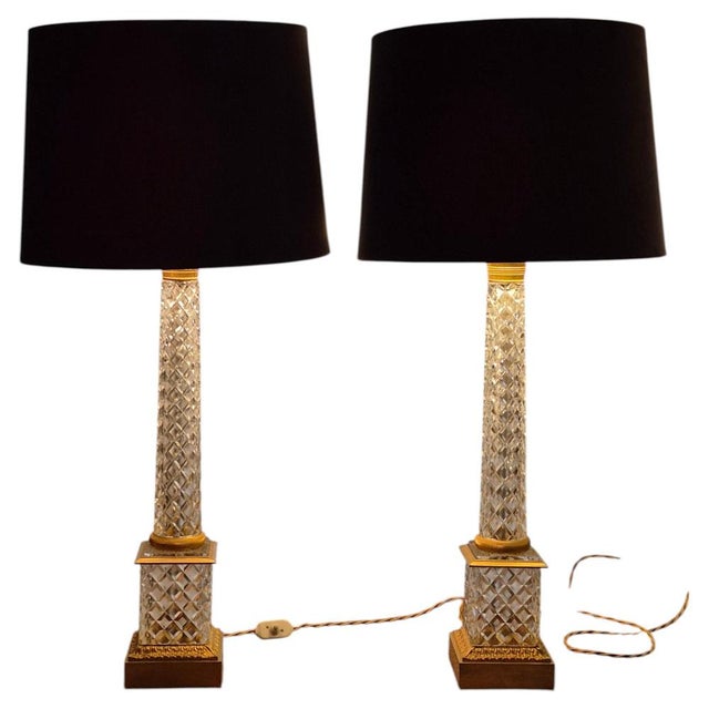 French Cut Crystal and Gilt Bronze Coloumn Table Lamps in the style of Baccarat, 1890s, Set of 2 For Sale - Image 13 of 13