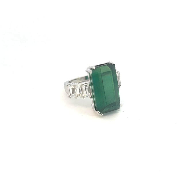 Natural Tourmaline Sapphire Ring 7 14k WG 12.17 TCW Certified For Sale - Image 11 of 18