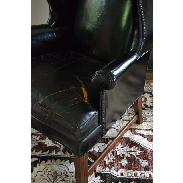 Early 20th Century Early Kittinger Wing Chair in Black Leather For Sale - Image 5 of 8