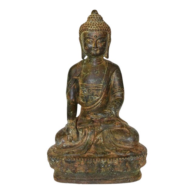 Smiling Young Buddha Statue Bronze Antique For Sale