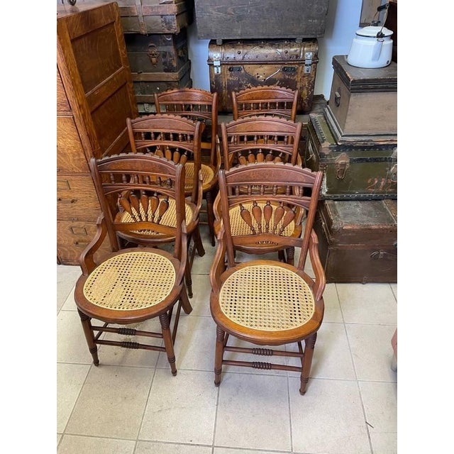 Antique Cane Bottom Chairs, Fully Hand Carved Matching Set Set of 6