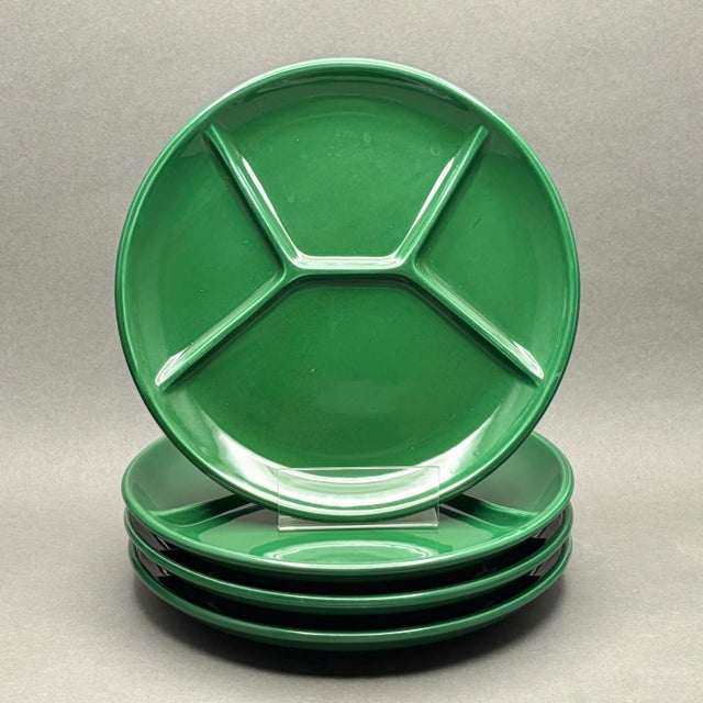 Vintage Italian Emerald Green Ceramic Divided Fondue Grill Plates Set of Four For Sale - Image 4 of 8