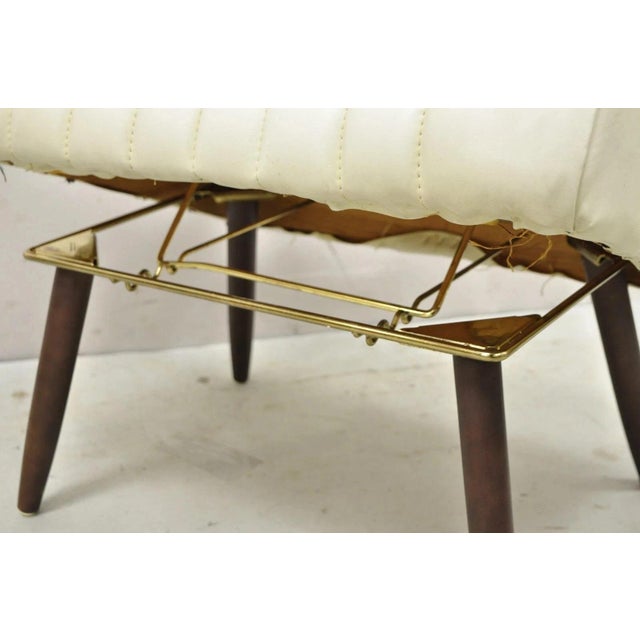 Vintage Mid Century Modern Adjustable Ottoman Footstool With Wooden Legs For Sale - Image 4 of 10
