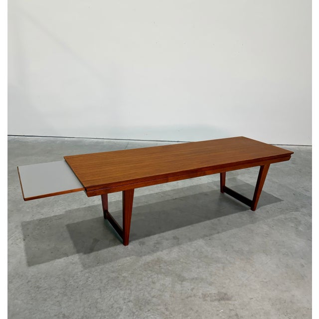 Mid-Century Modern Large Mid Century Modern Danish Teak Bench With Pull Out Tray For Sale - Image 3 of 12