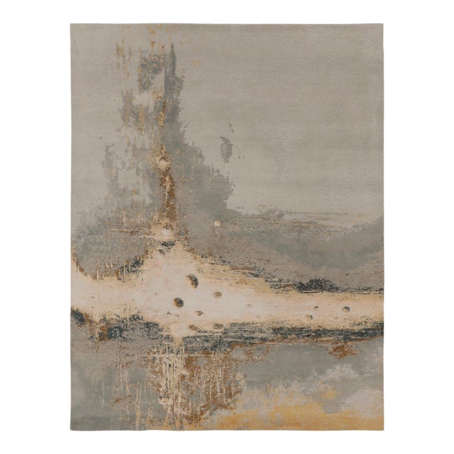 Rug & Kilim’s Modern Rug, Silver-Gray and Gold in Bold Abstract Pattern For Sale
