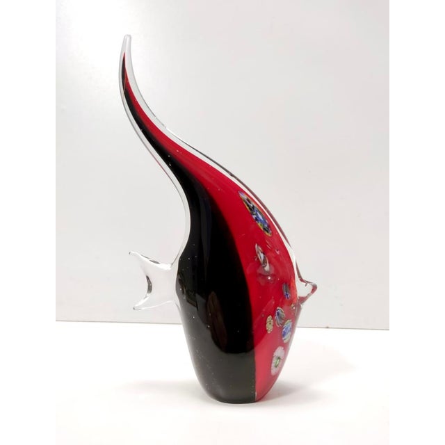 Vintage Black and Red Blown Murano Glass Fish, 1980s For Sale - Image 6 of 15