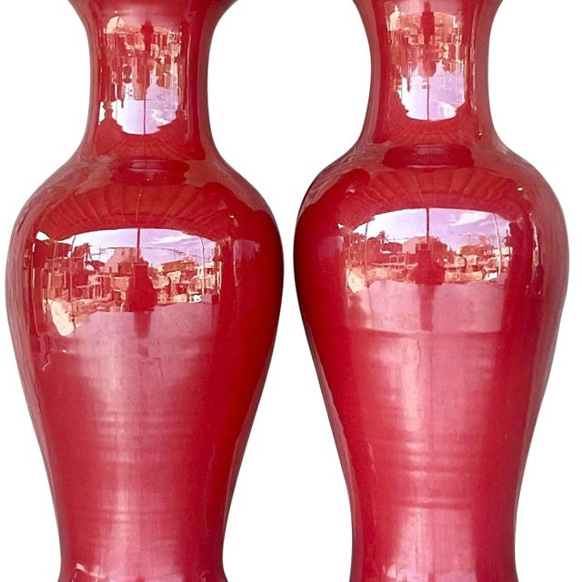 Red Vintage Asian “Sang De Boeuf” Glazed Ceramic Vases- a Pair For Sale - Image 8 of 12