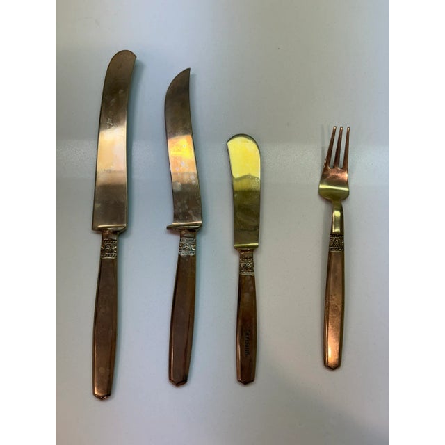 Mid 20th Century Complete Set 12 Person Vintage Thai Bronzeware & Teak Case – 144 Pieces For Sale - Image 11 of 17