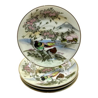 Kutani Hand‑Painted Scenic Decorative Saucer Plates – 5.5” (4 Available - Sold by Plate) For Sale