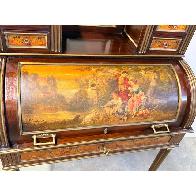 Antique 19th Century French Louis XVI Style Vernis Martin Cylinder "Bonheur Du Jour" Ladies Writing Desk For Sale - Image 10 of 17