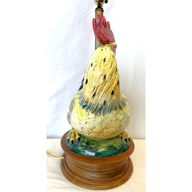 Vintage Large Ceramic Rooster Lamp on Wood Base For Sale In West Palm - Image 6 of 17