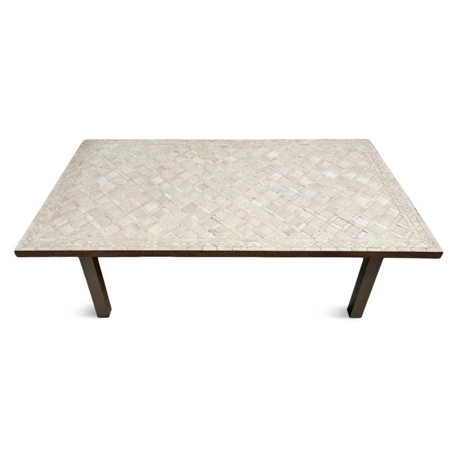 Beautiful hand crafted beige ceramic mosaic table top coffee table with iron base. Perfect for outdoor or indoor use. Each...
