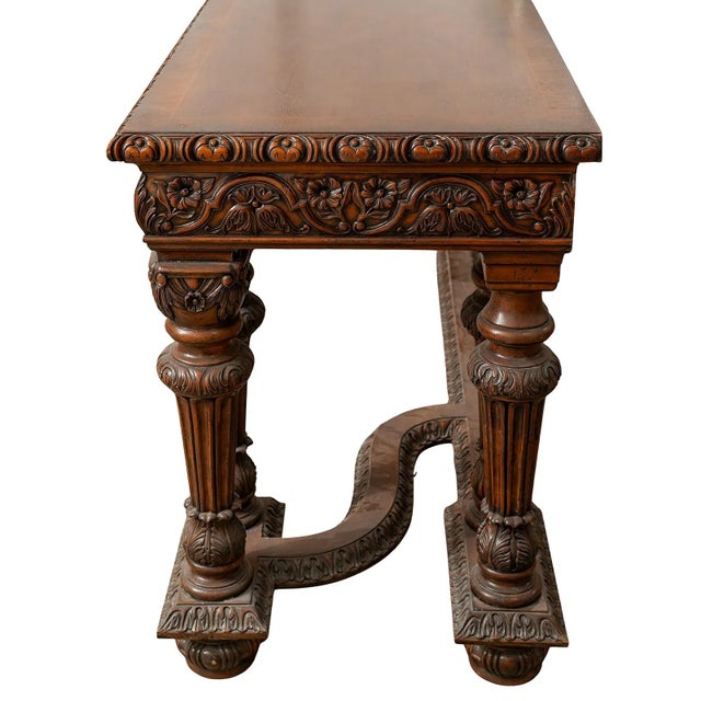 Early 20th Century French Carved Walnut 3 Drawer Console Server Table For Sale - Image 10 of 10