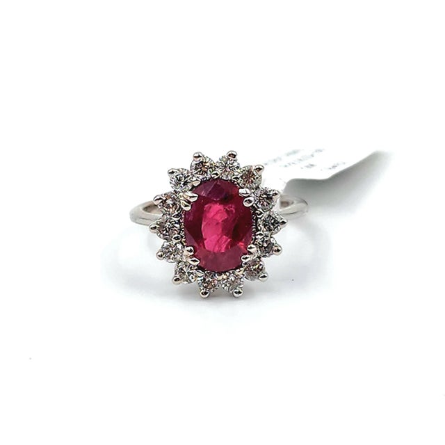 Natural Ruby & Diamond Halo Ring in 14k White Gold – 2.05 Ct Size 5 For Sale - Image 9 of 9