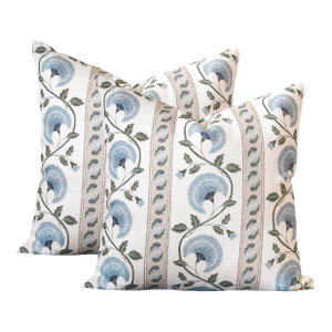A Pair of Lauren Servati Textiles, Mirabelle // Azure Pillows, 20"x20"
