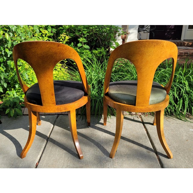 Mid 20th Century Vintage Regency Style Burl Spoon Back Chairs -- a Pair For Sale - Image 5 of 7