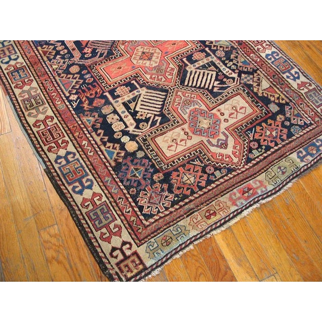 1900s Navy Blue Geometric Traditional Antique Caucasian Rug 3' 6'' X 5' 10'' Knotted Wool Carpet For Sale - Image 4 of 9