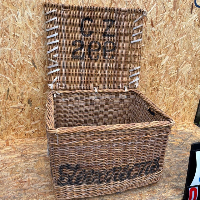 1920’s original english wicker baskets. Oversized industrial storage baskets retaining original faded branding. Handmade...
