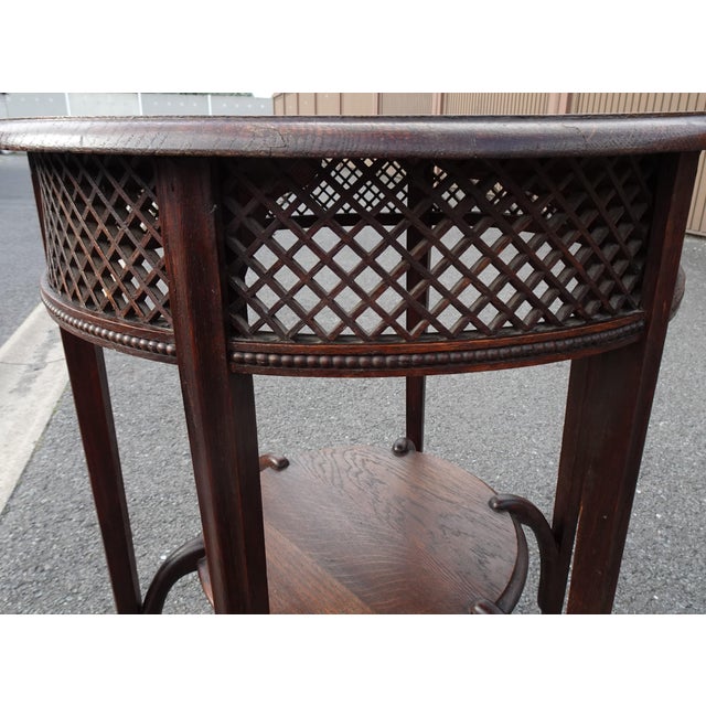 Antique Round Oak Side Table with Lattice Work, 1890s For Sale - Image 14 of 18