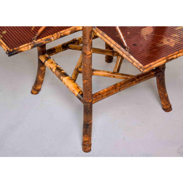 Victorian English Tiger Bamboo Chinoiserie Book Table With Folding Shelves For Sale - Image 11 of 13