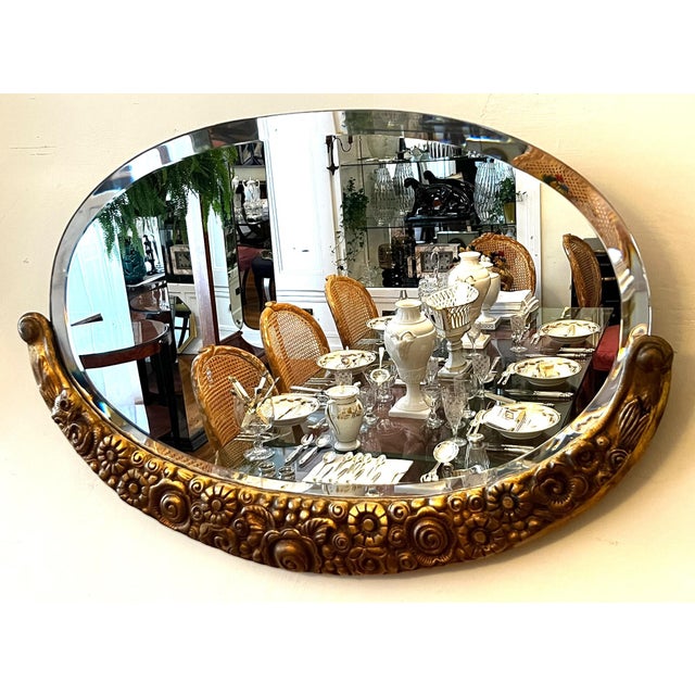 1920s Art Deco Oval Mirror with Beveled Glass, 1920s For Sale - Image 5 of 5