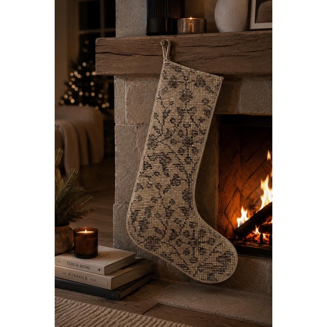 2020s Two-Tone Vintage Kilim Christmas Stocking, Cream & Chocolate Wool, 11.8 X 17.7 in – Minimalist One of a Kind Decor For Sale - Image 5 of 6