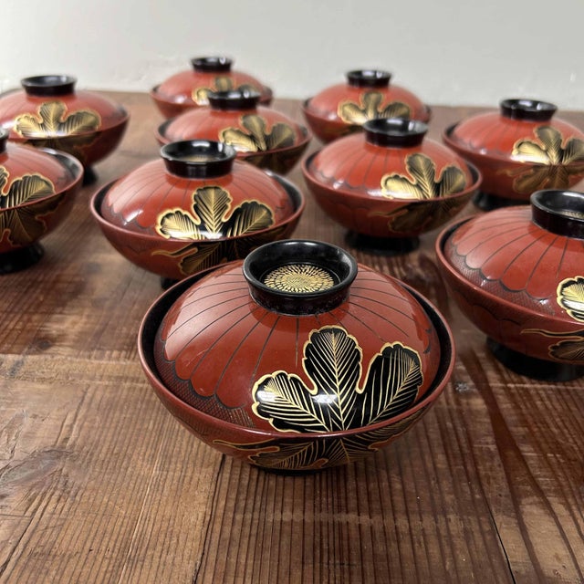 Shōwa Period Wajima-Nuri Owan Serving Bowls, Japan, 1970s, Set of 10 For Sale - Image 6 of 18