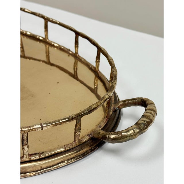 Vintage Oval Brass Faux Bamboo Gallery Rail Tray For Sale In Kansas City - Image 6 of 6