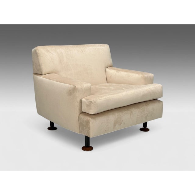 Marco Zanuso, Beige Velvet, Wood, Metal, Lounge Chair, Italy, 1960s For Sale - Image 4 of 11
