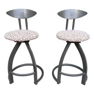 Pair of Contemporary Modern Industrial Swivel Counter Bar Stools For Sale