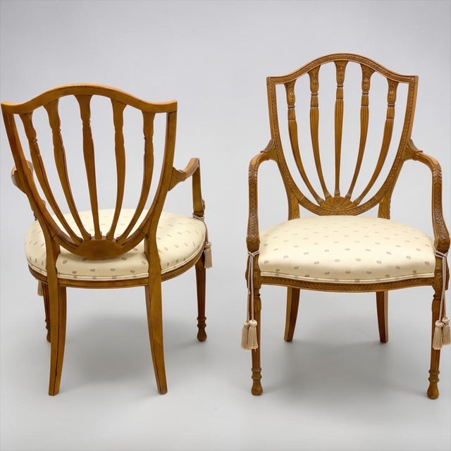 Baker Furniture Carved Fruitwood Shieldback Adam Style Chairs, Pair For Sale - Image 10 of 10