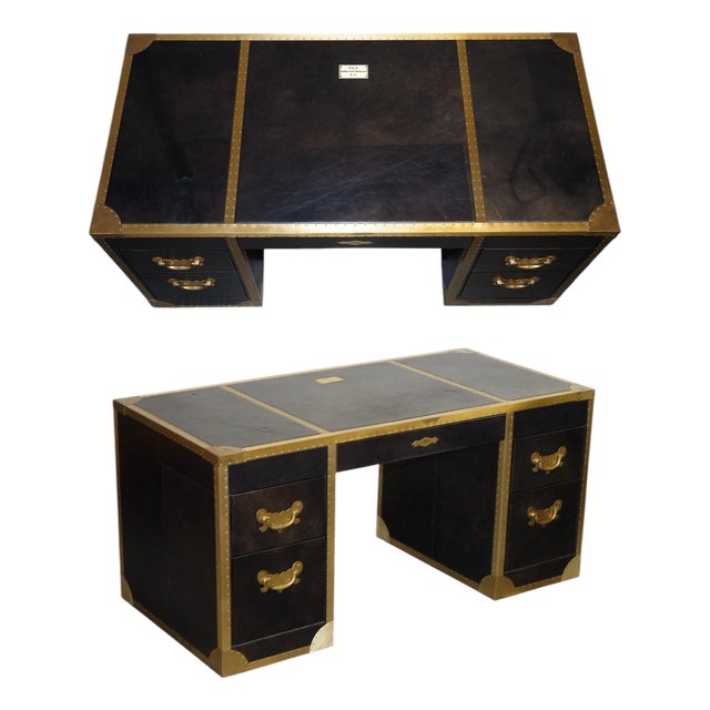Cumberland Collection Desk in Aged Leather with Red Velvet Lining from Timothy Oulton For Sale