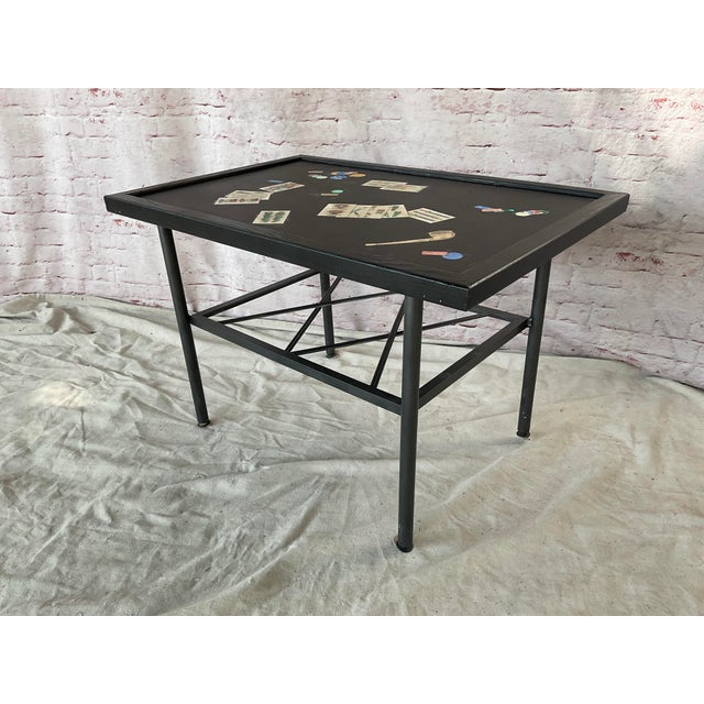 Black Mid-20th Century Italian Scagliola Inlaid Side Table With Metal Base For Sale - Image 8 of 14