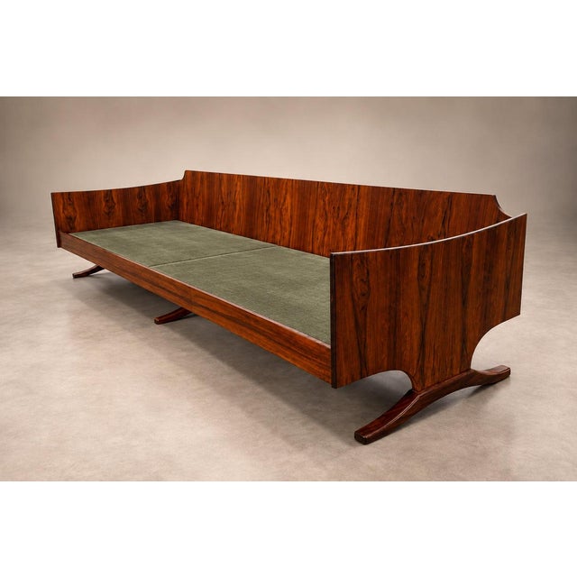 Brazilian Modern Sculpted Sofa in Rosewood & Celadon Mohair by Novo Rumo, Brazil, 1960s — Lot 365 For Sale - Image 4 of 18