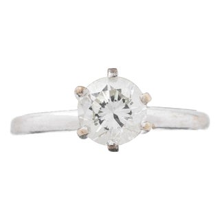 Modern 14k White Gold and Diamond Solitaire Engagement Ring For Sale