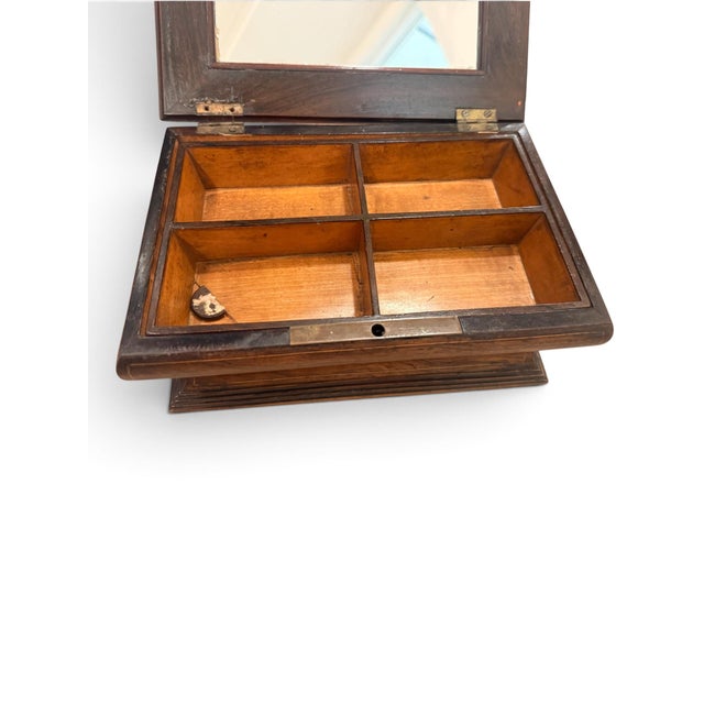 19th Century French Traditional Walnut Tea Caddy With Mirror Lid & Divided Interior For Sale - Image 4 of 5