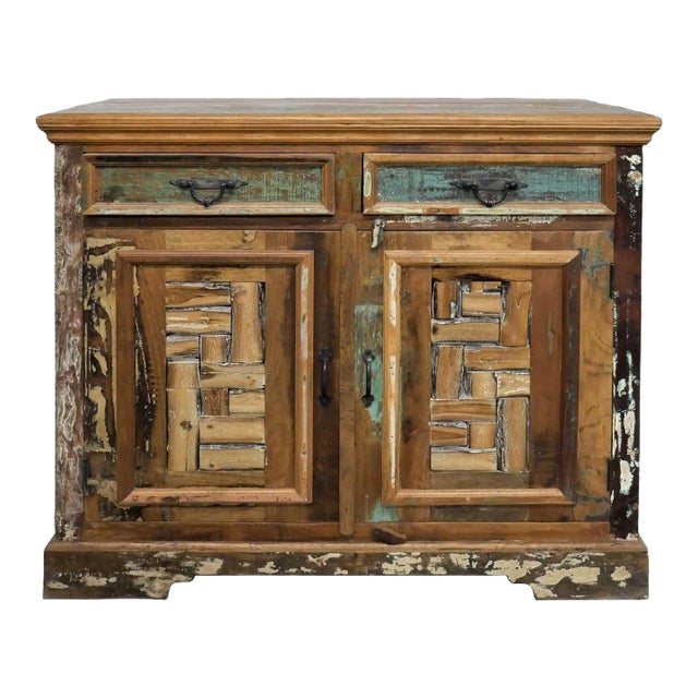 Farmhouse Style Distressed Reclaimed Wood 2-Door Cabinet For Sale