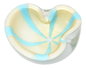 Murano Flavio Poli Triple Cased White, Turquoise & Gold Dust Glass Bowl Italy