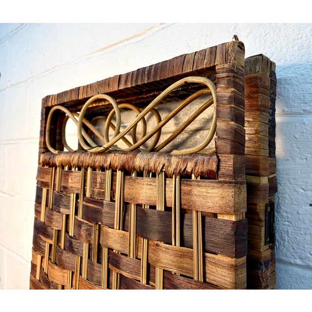 Brown Vintage Mid-Century Modern Bamboo and Rattan Three-Panel Folding Screen For Sale - Image 8 of 11