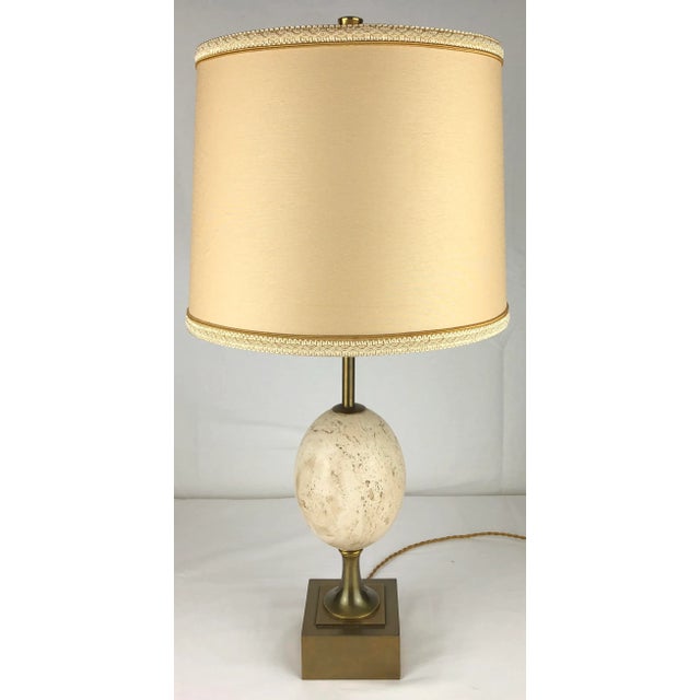 Maison Charles Travertine Table Lamp With Brass Mounts, Signed For Sale - Image 9 of 9