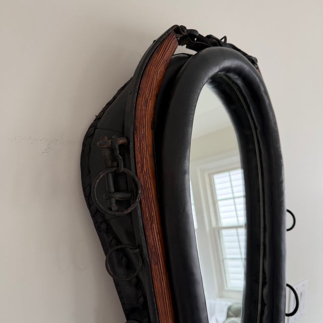 Late 19th Century Vintage Equestrian Horse Collar Mirror With Brass Accents For Sale - Image 5 of 8