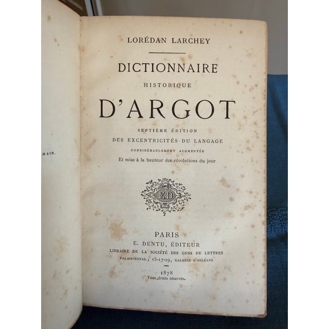 Dictionnaire Historique D'Argot, 1874 Rare For Sale - Image 4 of 5