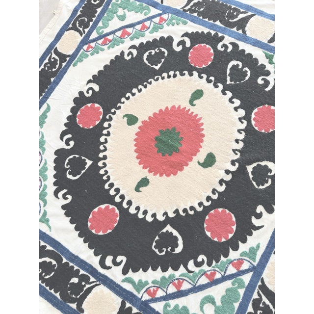 Textile Suzani Tablecloth - Bohemian Embroidery - 4'3'' X 4'6'' For Sale - Image 7 of 8
