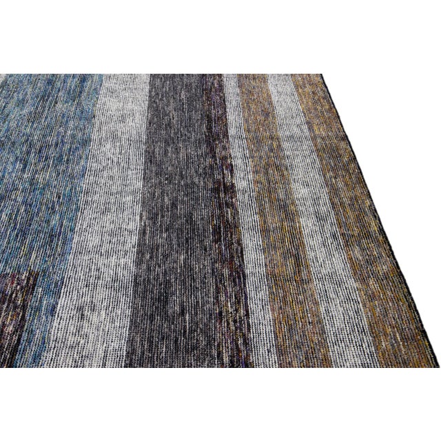 Modern Apadana's Safi Collection Handmade Earthy Tone Abstract Designed Wool Rug For Sale - Image 10 of 11