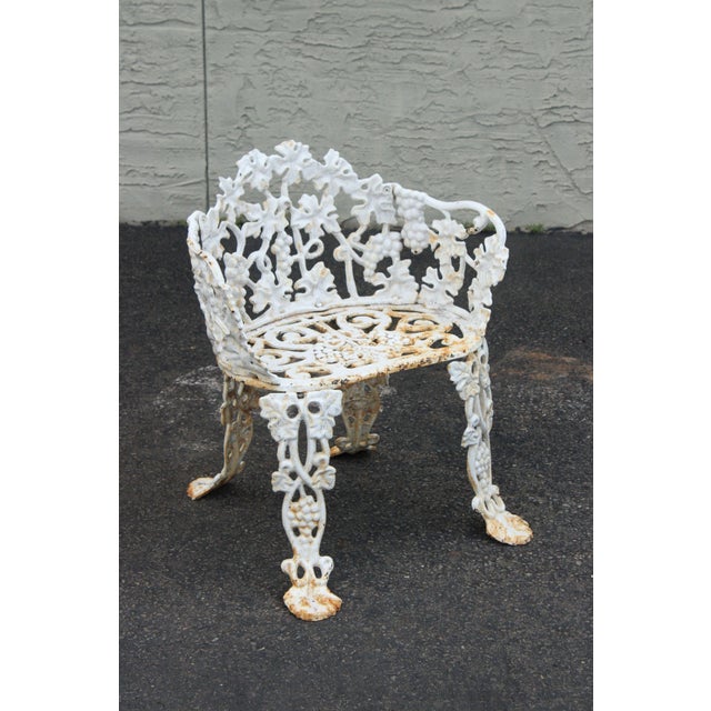 Victorian Mid 20th Century Victorian Style Pair Cast Iron Grapevine Leaves Garden Chairs, Pair For Sale - Image 3 of 12