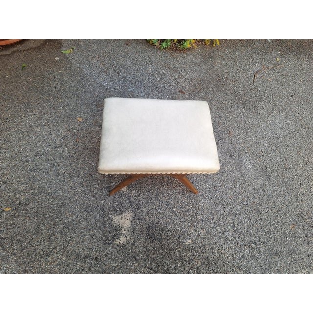 Wood Ottoman in Light Wood with Eco-Leather Upholstery, 1950s For Sale - Image 7 of 9