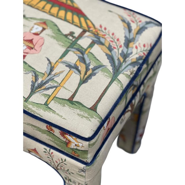 1980s 1980s Pair Upholstered Benches in Thibaut “Ting Yuan” For Sale - Image 5 of 9