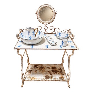 Napoleon III Dressing Table in Wrought Iron and Enamel Fleur-De-Lis Decoration For Sale