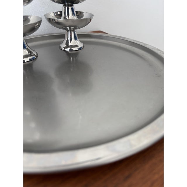 Vintage Sorbet Bowl with Serving Tray in Stainless Steel, 1970s, Set of 7 For Sale - Image 4 of 9