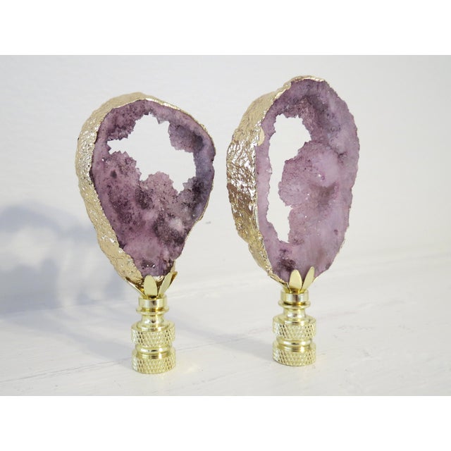 Ultra Decadent Luxury Lamp Finials in a gorgeous lilac /violet purple open faced geode gemstone with 14 KT gold plating...